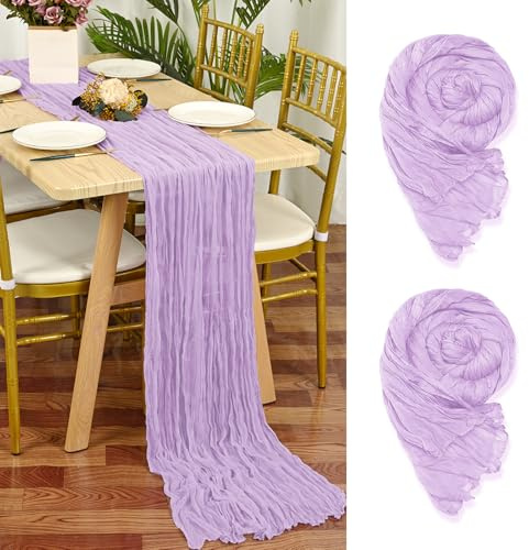 2 Stück Seihtuch Tischläufer Lila,55 x 300 cm Lila Rustikaler Gaze Stoff Boho Tischläufer Käsetuch Cheesecloth Tischläufer Hochzeit Tischdecke für Hochzeitsfeier Brautparty Tischdekoration