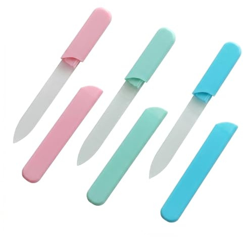 QIANSSE Glass Nail File Set 3pcs Crystal Glass Files for Natural Nails | Double Sided Buffer with Case Portable Mini Nail Files and Buffers Gift Pink Green Blue