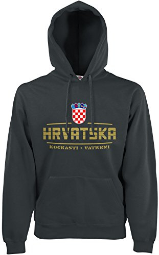 AkyTEX Kroatien Hrvatska Fan-Hoodie EM-2021 Kapuzenpullover Graphit XL