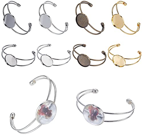 PH PandaHall 10pcs Armband Lünette Einstellungen Messing Lünette Armbänder Blank Tablett Armreifen justable Armband 25mm Armband Lünette Einstellungen für Schmuck Herstellung Armbänder DIY Handwerk