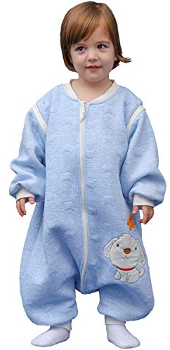 MIKAFEN Schläfsack Baby Langarm Winter kinderSchlafsack 2.0Tog,Hund Muster Baby Schlafsack mit Füßen Baumwolle Junge Mädchen Unisex ganzjahres Schlafanzug, Blauer Welpe,80/Baby Höhe 85-95cm