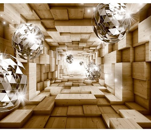 decomonkey - Papier Peint Panoramique 3d Effet Abstrait Abstraction 350x256 cm - Décoration murale – Tapisserie pour chambre salon - Abstraction bois figures géométriques tunnels modernes