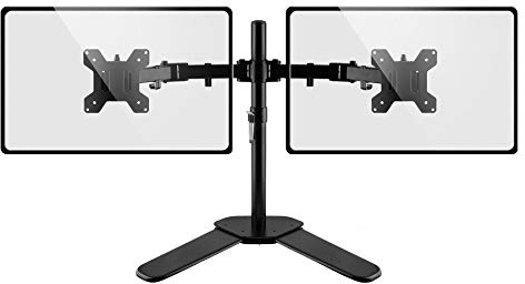 Dihl Dual Monitor Desk Stand, Twin Monitor Mount for 13 to 27 Inch Screens, Height Adjustable Arms, Tilts 90°, Swivels 180°, Rotates 360°, VESA 75 or 100mm, Black