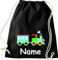 Shirtinstyle Turnbeutel, Lokomotive Lok mit Wunschnamen, Kinder, Stoffbeutel, Kinderrucksack, Jute, Gymsack, Farbe Schwarz