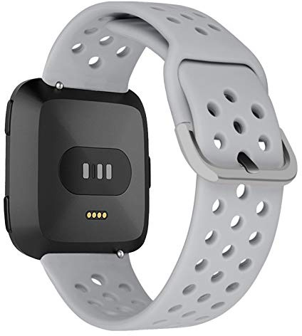 iBazal Silikonarmband Kompatibel mit Fitbit Versa/Versa 2/Versa Lite Armband Silikon Uhrenarmband Uhrarmband Ersatzarmband Watchband Ersatz für Fitbit Blaze Band Silikonband Herren Damen - Hellgrau