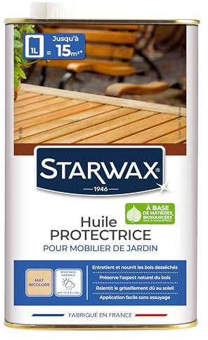 STARWAX - Huile Protectrice pour Bois Extérieurs - Protège de l'Eau, des Taches et des Graisses - Barrière Anti-UV - Ravive l'Éclat des Bois - Application Facile - Fabriqué en France - 1l - 15m²