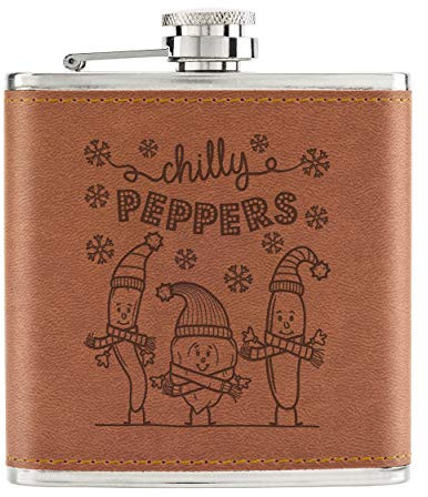 Chilly Peppers Flachmann, PU-Leder, 170 ml, Hellbraun
