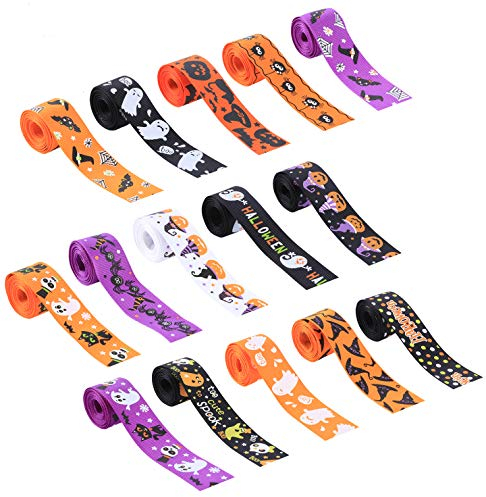 27,5 m Halloween-Ripsband mit Draht, Stoffband, Fledermäuse, Spinnennetz, bedruckt, 2,5 cm, Ripsbänder, Basteln, Geschenkverpackung, Urlaubsbänder für DIY-Schleifen, Kranz, Handwerk