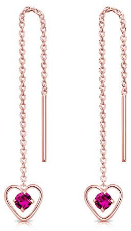 Orecchini Donna Fucsia - Orecchini Cuore Pendenti Argento 925 Placcati in Oro Rosa con Brillantini di Cristallo Fucsia- Orecchini Fucsia - Punto Luce Oro - Orecchini Donna Lunghi