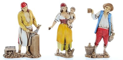 Moranduzzo DREI Neapolitanische Hirten für Krippe 8 cm Maßstab 1:22 - Unzerstörbare Krippenfiguren - Stil 700', Handbemalt, Offizielles Produkt, Hergestellt in Italien, Bildhauer M. Landi