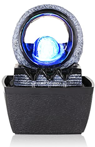 WICHEMI Zimmerbrunnen Tischbrunnen Mini Wasserfall Brunnen Entspannung Wasserspiel Feng Shui Zen Meditation Desktop Brunnen mit rollendem Ball für Home Office Innenräume Dekor (Stil 2)
