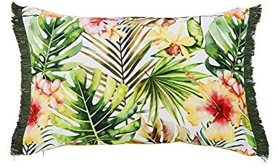 DONE Jungle Flowers einseitig Bedruckte Kissenhülle mit Fransen 40x60cm Fransen hochwertiger Samtstoff kuschelig Reisverschluss 100% Polyester