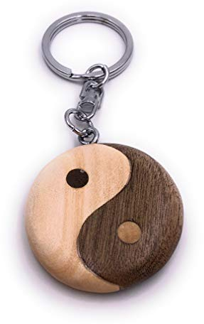 H-Customs Ying und Yang Zeichen Holz Edel Handmade Schlüsselanhänger Anhänger