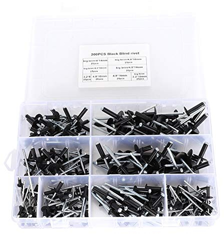 Agatige 200Pcs Rivets Aveugles, Rivets Aveugles en Aluminium 3,2/4,0/4,8 mm Rivets Pop Argentés, Rivets Eclateurs Noirs pour Kit D'assortimetn de Meubles