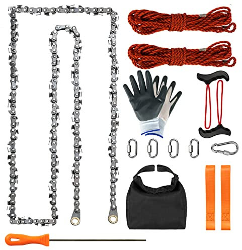 SENSILIN Rope Saw for Tree Limbs, 55 Inch Chain Saw with 70 Sharp Teeth & 46 Feet Ropes Kit, High Limb Pocket Chainsaw