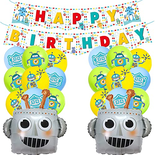 HGSHUO Folienballon Roboter Geburtstag Deko Ballons Roboter Geburtstagsparty Deko Latex Luftballon Girlande Happy Birthday Banner Kindergeburtstag Geburtstagsdeko 21 Stück