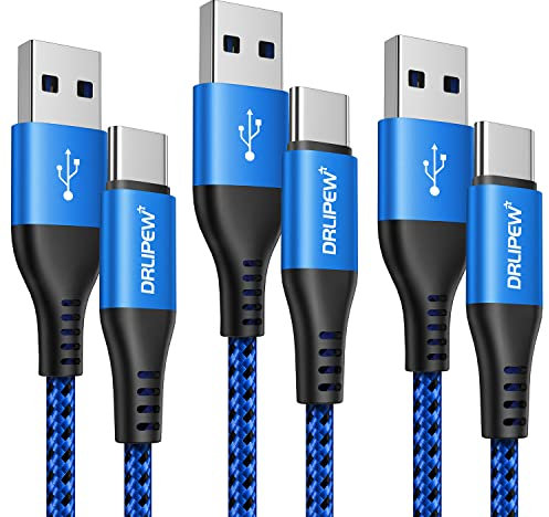 [3-Pack/1M]USB C Charger Cable,3A USB A to USB Type C Fast Charger Charging Cable Lead Nylon Braided for Samsung Galaxy S21 S20 S10 S9 S8 Plus,Note 10 9,A71 A70 A51 A50 A40 A20e A21s,Google Pixel Blue