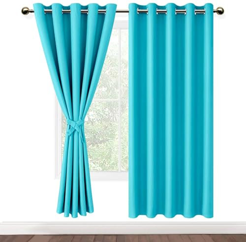 DWCN Vorhang Blickdicht Verdunkelungsgardinen mit Ösen 2 Stücke Thermogardine für Wohnzimmer,Schlafzimmer,Türkis,183x167cm(HxB)