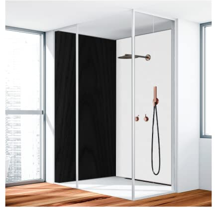 Duschrückwand, Badrückwand, Duschverkleidung, Wandverkleidung aus 3 mm Alu-Verbundplatte, 125x250cm, Holz Schwarz Matt - 0920