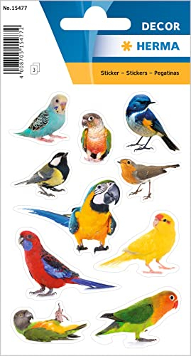 HERMA 15477 Aufkleber Wellensittich klein groß, Tiere Stück, 30 Sticker mit Papagei Aras Vogel Motiv, Kinder Etiketten für Fotoalbum Tagebuch Poesiealbum Scrapbooking Geburtstag Deko Briefe Basteln