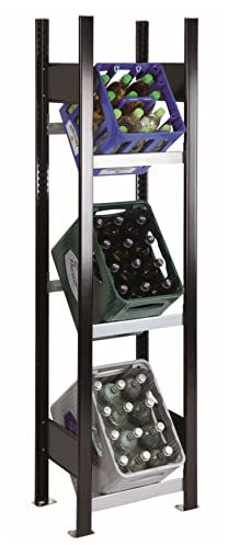 SCHULTE Regalwelt Getränkekistenregal für bis zu 3 Kisten, 180x46x30 cm (HxBxT), Traglast pro Ebene 60 Kg, schwarz-silber
