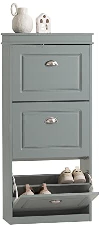 SoBuy Zapatero Estrecho para Entrada y Recibidor - Mueble Zapatero Gris con 3 Solapas y Gran Capacidad - Zapatero Armario 53x24x117cm para Pasillo Estrecho, Recibidores, Dormitorio, FSR94-HG