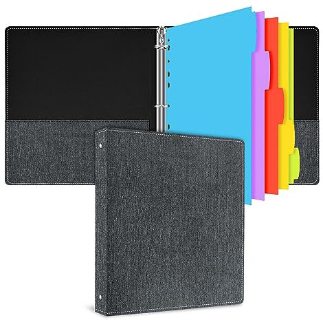 INFUN 2,5 cm 3-Ringbuch mit Kunststoff-Trennblättern, 3 Ringordner 2,5 cm mit Polyester-Stoffbezug und 2 Innentaschen für 21,6 x 27,9 cm Papier für Schule, Büro und Zuhause – Grau