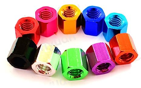 5 Stück Unc 1/4-20 Aluminiumlegierung Bunte Sechskant-Kupplungsmuttern Gelenksäulenmuttern Handfest anziehende Muttern, Schwarz