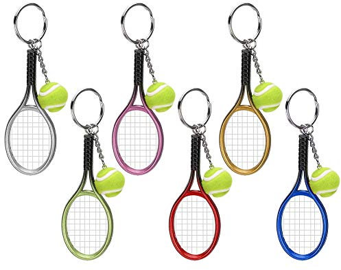 Raquette de Tennis Porte-clés Tennis Porte-clés 6 Pièces Porte-clés Pendentif Simulation Tennis Et Raquette Modèle Baging Décoration