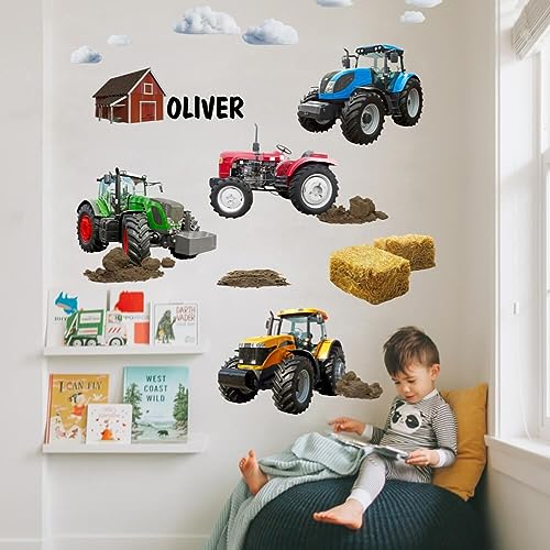 INSPIO Wandtattoo Traktoren-Set. Personalisiert mit dem Namen Ihres Kindes