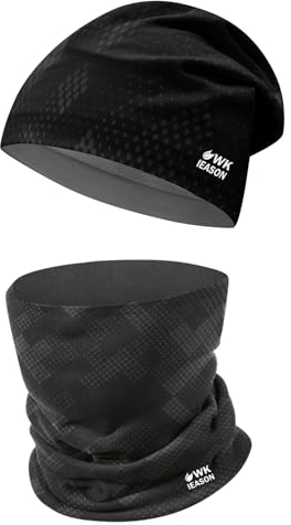 WK IEASON Winter Thermal Fleece Beanie Neck Warmer Set,Winter Running Hat and Thermal Snoods, Unisex Scarf and Fleece Beanie for Running Jogging Skiing Cycling Snowboarding Climbing Outdoor Sports