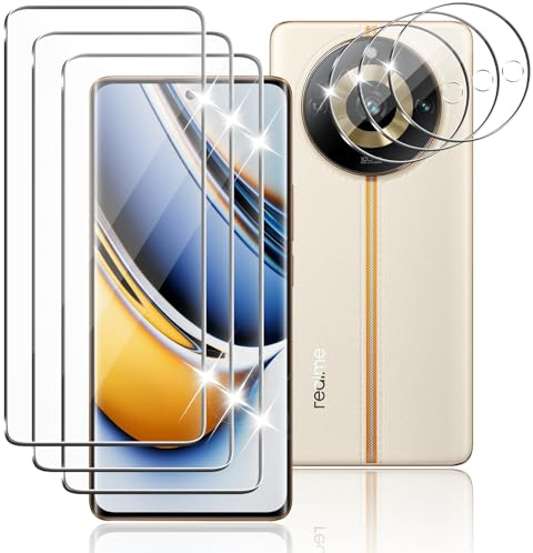 Tomooo Cristal Templado Compatible con Realme 11 Pro/11 Pro+/11 Pro Plus 5G, 3 Piezas 9H Anti-Arañazos Protector de Pantalla, 3 Piezas Protector de Lente, Antihuellas, Ultra Transparente