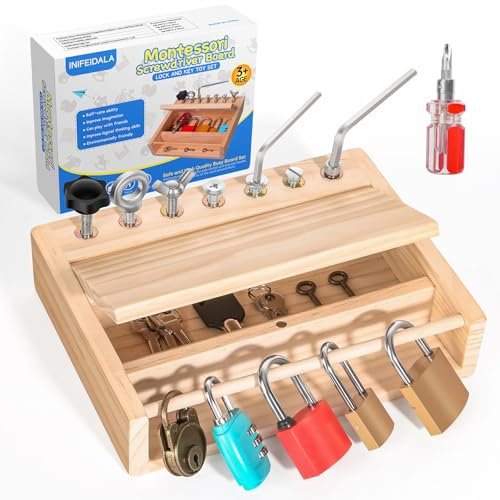 Jeu de tournevis Montessori avec serrure et clé, jouets Montessori en bois INIFEIDALA pour enfants et tout-petits de 3, 4, 5 ans, jouets sensoriels d'apprentissage