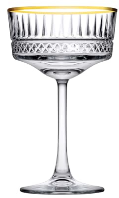 Pasabahce Vintage Golden Touch Coupé-Gläser, 4 Stück, exklusive Champagner-, Cocktail-, Martini-, Weingläser, langer Stiel, 250 ml, perfekt für Partys, Geschenke, Einweihungsfeiern, Hochzeiten