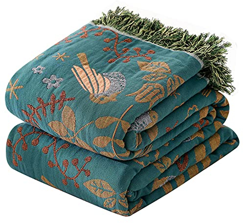 HOORDRY Doppelseitiger Sofaüberwurf mit Quasten, groß, 2- oder 3-Sitzer, dekorative böhmische Baumwoll-Tagesdecke, gewebte Überwürfe für Sofas, groß, Grün/Blaugrün, 200 x 230 cm.