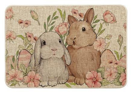 Artoid Mode Süß Hasen Blumen Ostern Fußmatte, Hause Dekoration Küche Teppich Bodenmatte Für Innen Außen Dekor 40x60 cm