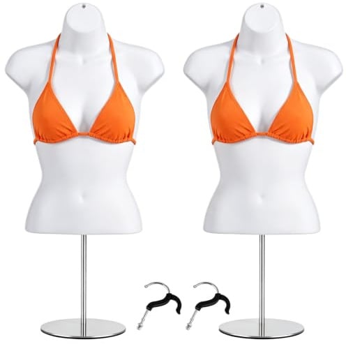 Geetery 2 Stück weibliche Schaufensterpuppe Torso Kleid Form mit Ständer und Haken zum Aufhängen, Tischaufsatz, hohle Rückseite Körper für Theke, Handwerk, Show, Fotodesign, Einzelhandel, Ausstellung,