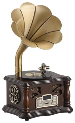 SKUBIS Retro Bluetooth Audio Grammophon Holz Big Horn Bluetooth Lautsprecher Nachahmung Plattenspieler,Walnut