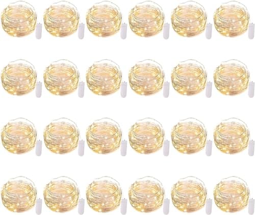 24 Pack LED Micro Lichterkette mit CR2032 Batterie, 24x20er Mini lichterkette, 7 Feet DIY kleine Silberdraht für Party, Garten, Weihnachten, Halloween, Hochzeit, Beleuchtung Deko (Warm weiß)