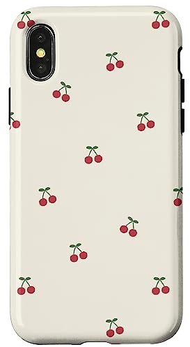 Minimalistische Kirsche, ästhetisch, Pastellbeige Hülle für iPhone X/XS
