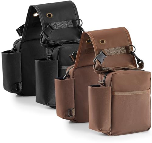 Locmeo 2 Pcs Horse Saddle Bag for Horses Gear Carrier Pommel Packet Waterproof Saddle Sack Pannier with Pocket for Water Bottle Camera Cell Phone Key, Black, Brown