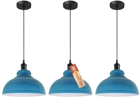 LEDSone Moderne Vintage-Pendelleuchte, industrielle Deckenleuchte, ideal für Esszimmer, Bars, Clubs und Restaurants, E27-Sockel (grün Messing) (Grünes Messing) (Gebogen - Blau)