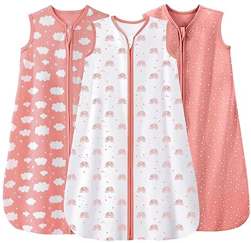Unnivoll 3er Pack Schlafsack Baby Sommer 0.5 Tog 100% Baumwolle Sommerschlafsack Babyschlafsack 18-24 monate 90 cm für Jungen Mädchen Kinder Weißer Rosa Regenbogen