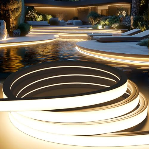 KSIBNW LED Strip Light Outdoor Waterproof Garden, 32.8ft/10m Silicone LED Strip IP65 Flexible Outside Strip Light Cuttable 220V240V Neon Rope Strip for Kitchen BedroomIndoor Decor,Natural White 4000K