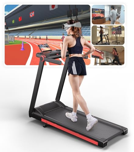 DeerRun Raceable Laufband für Zuhause, Geneigtes Laufband für Tragbare High-Tech-Geräte, Laufband Klappbares mit 158 KG Gewichtskapazität, Walking Pad Klappbares mit AI Coach und Multi-Runner-Spiel