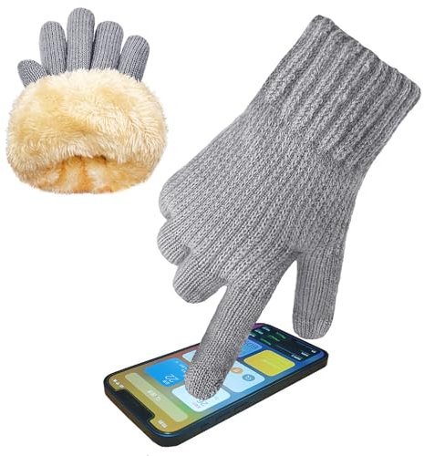 lifwimner Winterhandschuhe Damen mit Fleecefutter, Touchscreen Warme Strickhandschuhe Thermo Winter handschuhe für Outdoor Sport Laufen Radfahren(Grau)