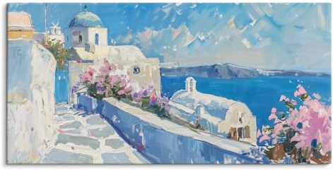 Paul Sinus Wandbild 120x60cm – Santorini Gassenblick, mediterraner Charme und griechische Schönheit, eindrucksvoll auf Leinwand verewigt