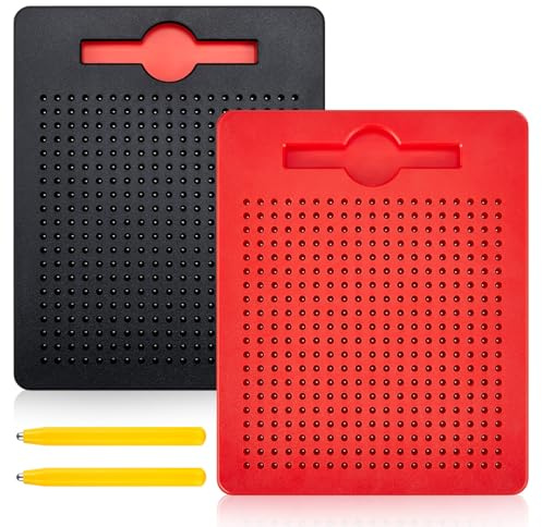 Faccito 2 Stück Magnetische Zeichenbretter Magnettafel Kinder Magnetisches Stahlkugel Zeichentafel mit Stift Magnetspiel Magnet Spielzeug Reisebeschäftigung für Kinder Ab 3 Jahre(Schwarz, Rot)