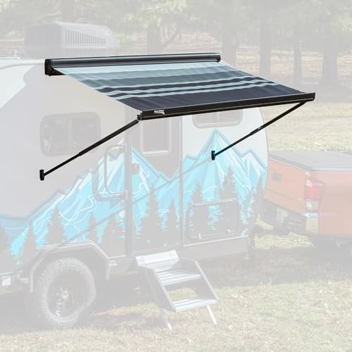 RecPro RV 7 Ft Motorized Cassette Awning with LED Lights | Comes Pre-Assembled | Retractable Awning | PVC Vinyl Material | Protects Against Weather