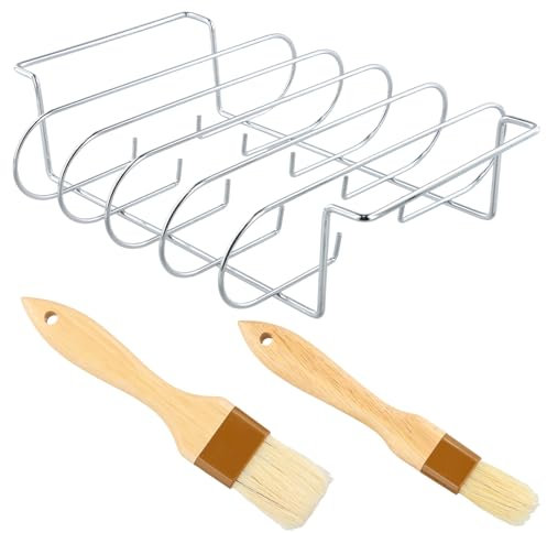 BBQ Rib Rack, Grill Rib Stand, Edelstahl Braten und Rippchenhalter 2 in1für Spareribs, Spare Ribs Halter, Bratenkorb, Rib Holder für Gas- und Holzkohlegrills, zum Grillen von Steaks, Rippchen